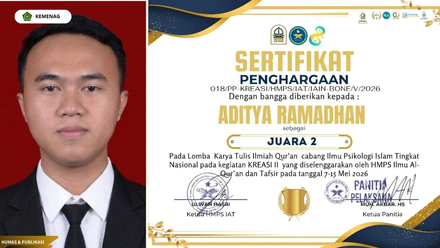 Segudang Prestasi dan Publikasi Internasional : Aditya Ramadhan, Mahasiswa HES UIN Siber Syekh Nurjati Cirebon